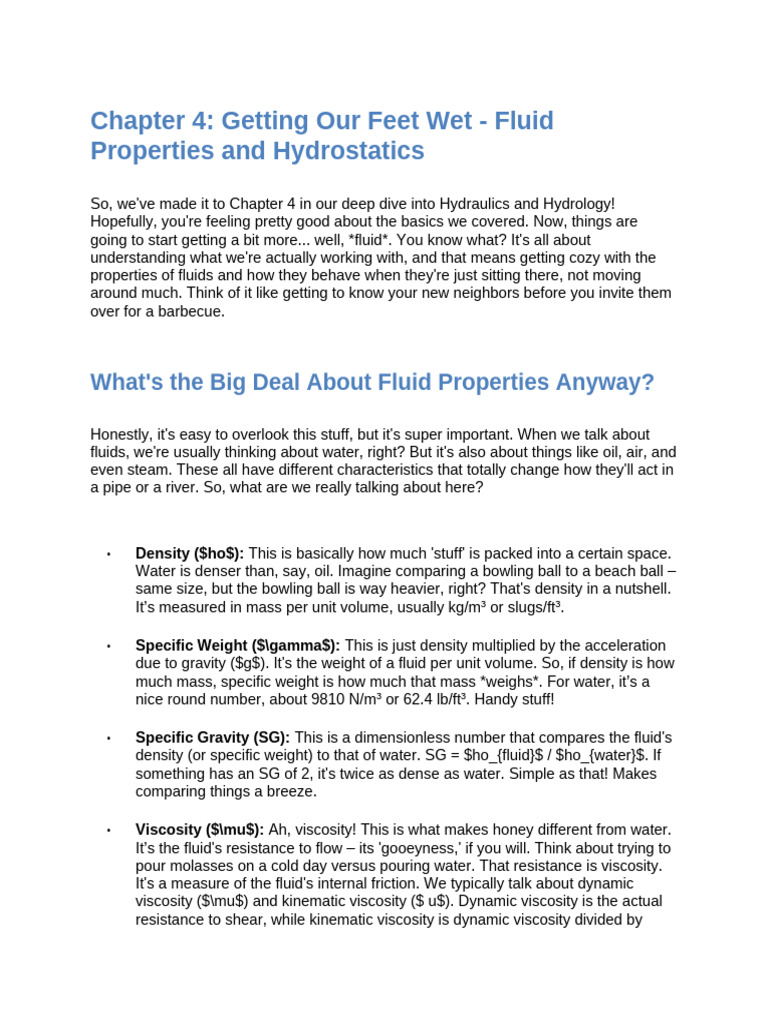 Fluid Properties and Hydrostatics Explained | PDF | Buoyancy | Pressure