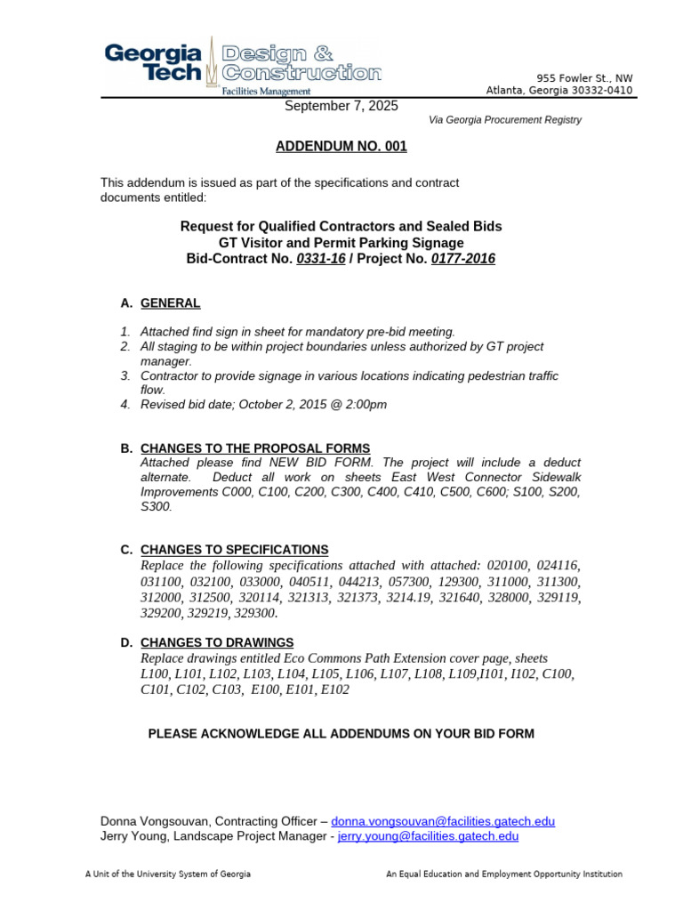 GT Visitor Signage Bid Addendum 001 | PDF