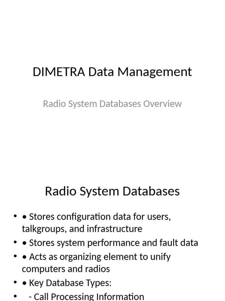 DIMETRA Radio System Database Overview | PDF