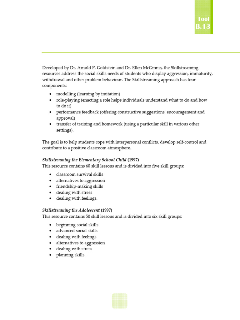 Skillstreaming Prosocial Skills Guide | PDF | Psychology | Behavioural ...
