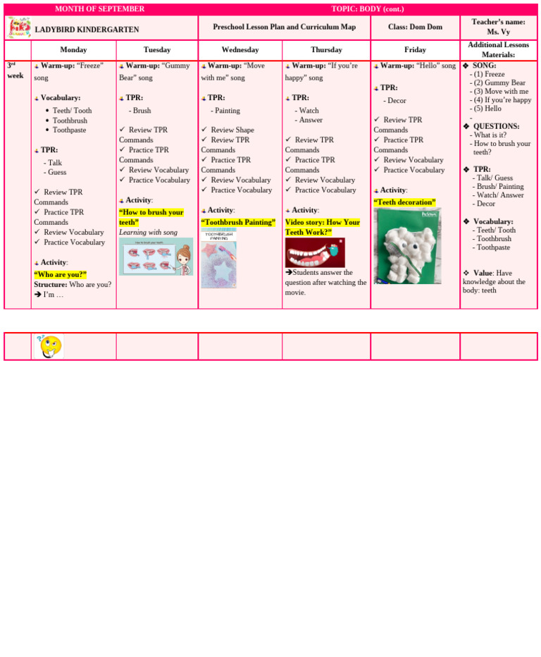 Preschool Teeth Lesson Plan | PDF | Toothbrush | Tooth