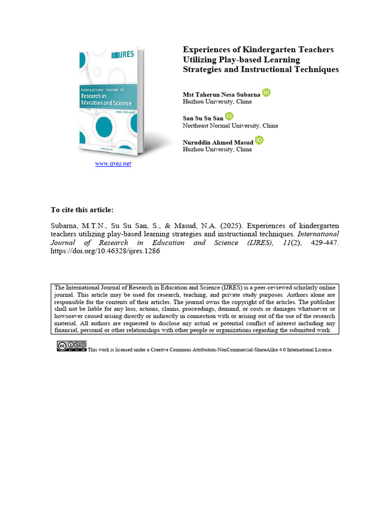 Kindergarten Teachers' Play-Based Learning Insights | PDF | Teachers ...