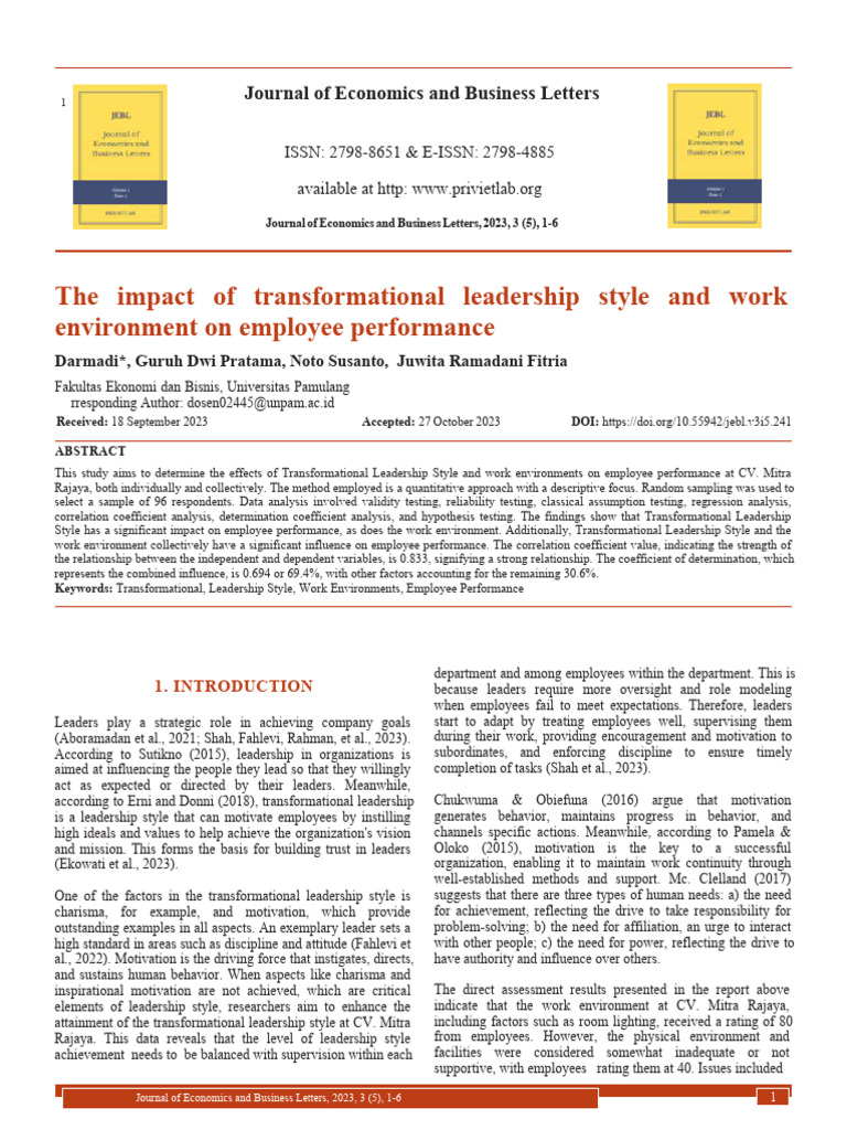 Transformational Leadership and Employee Performance | PDF | Leadership ...