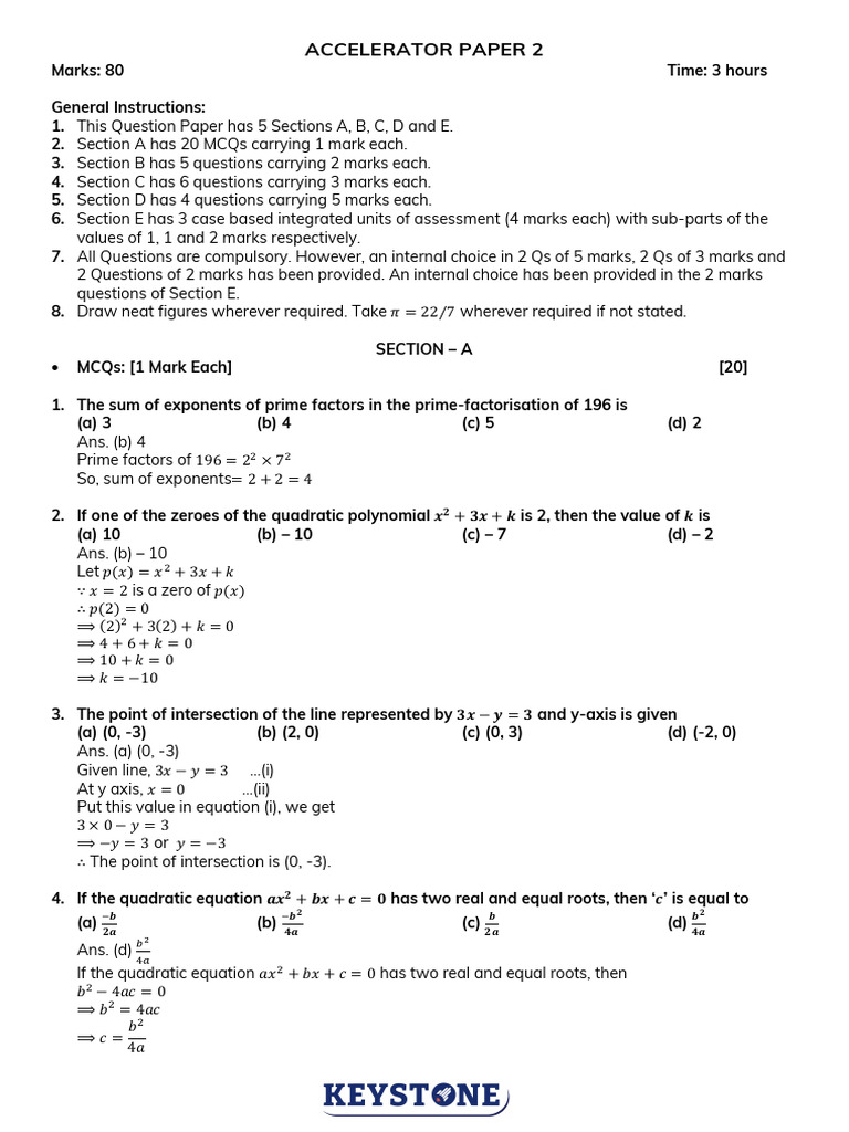 X Maths Accelerator Paper 2 (S) | PDF | Area | Length