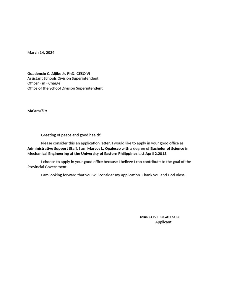 Application Letter For DSWD | PDF