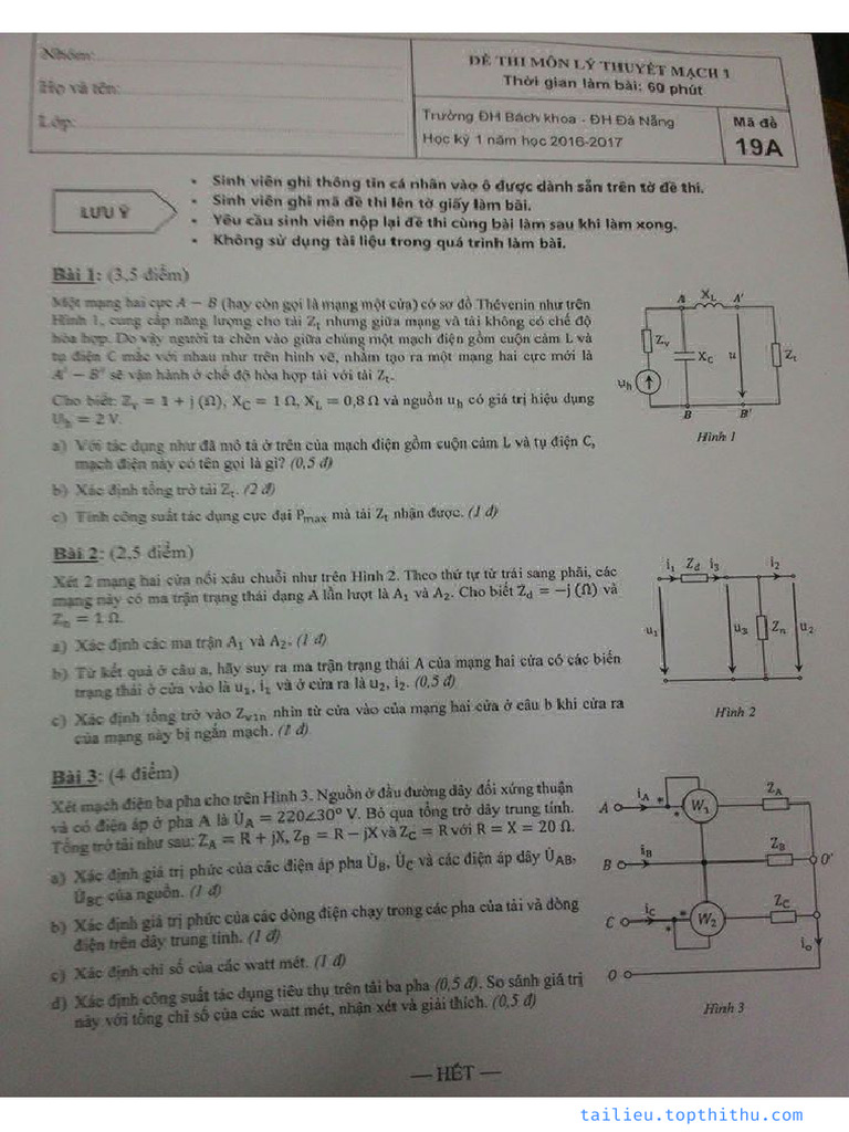 (Topthithu - Com) Tong Hop de Thi Cuoi Ki Mon Ly Thuyet Mach 1 - Dai ...