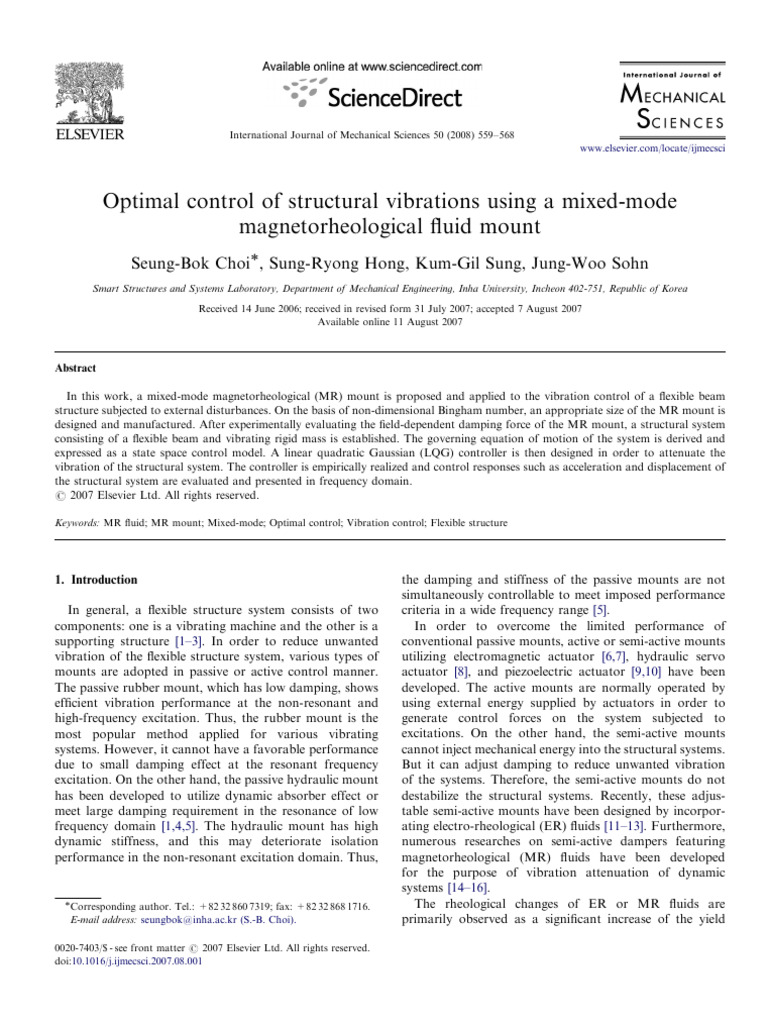 Optimal Control of Structual Vibrations Using A Mixed-Mode ...