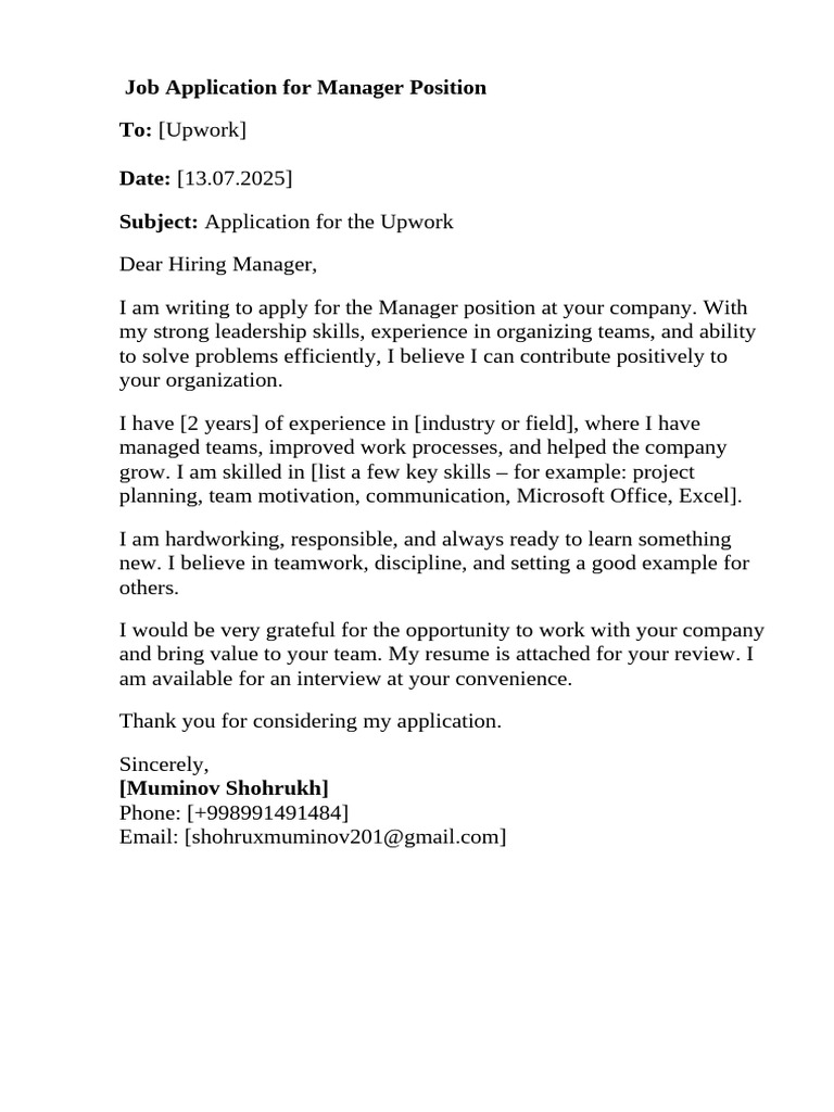 Job Application For Manager Position | PDF