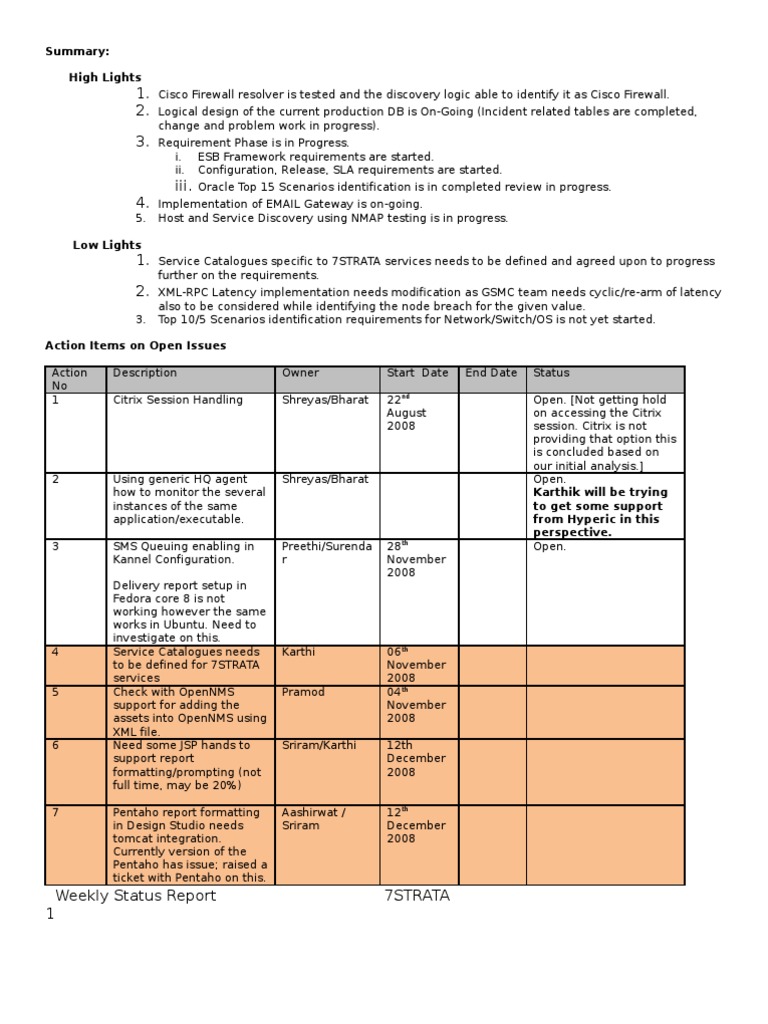 7STRATA Weekly Status Report Summary | PDF | Databases | Server (Computing)