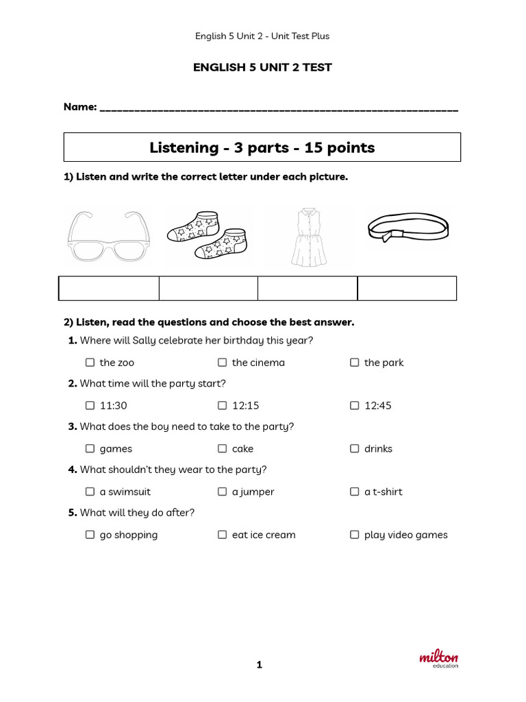 U2 Sneakers Unit Test for Grade 5 | PDF | Sneakers | Shoe