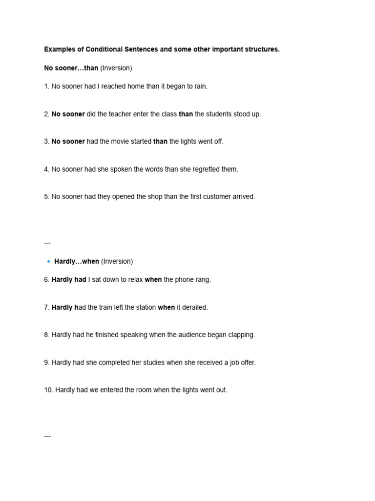 Conditional Sentences and Inversion Examples | PDF