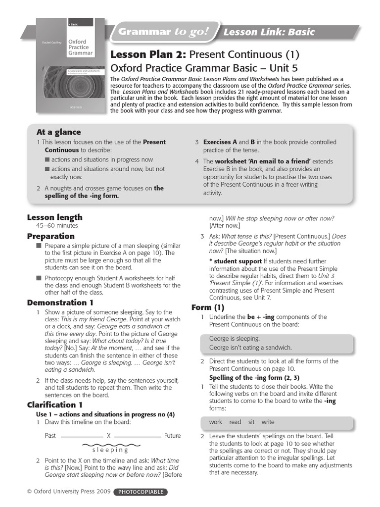 Present Continuous Lesson Plan | PDF | Linguistics