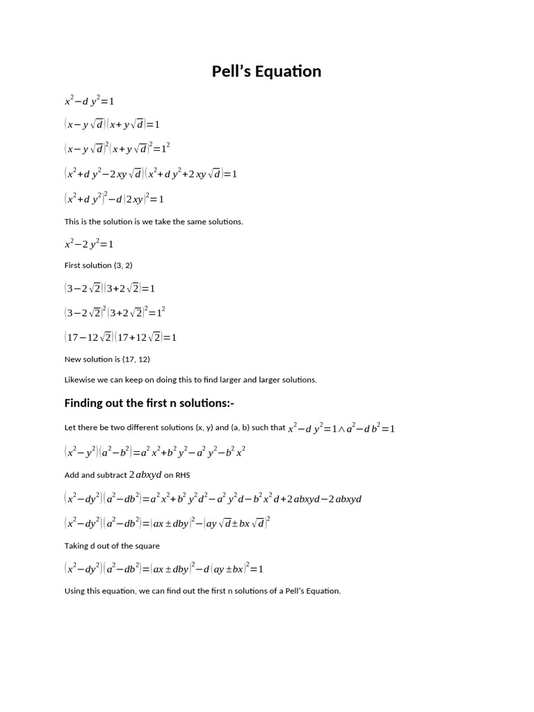 Understanding Pell's Equation Solutions | PDF