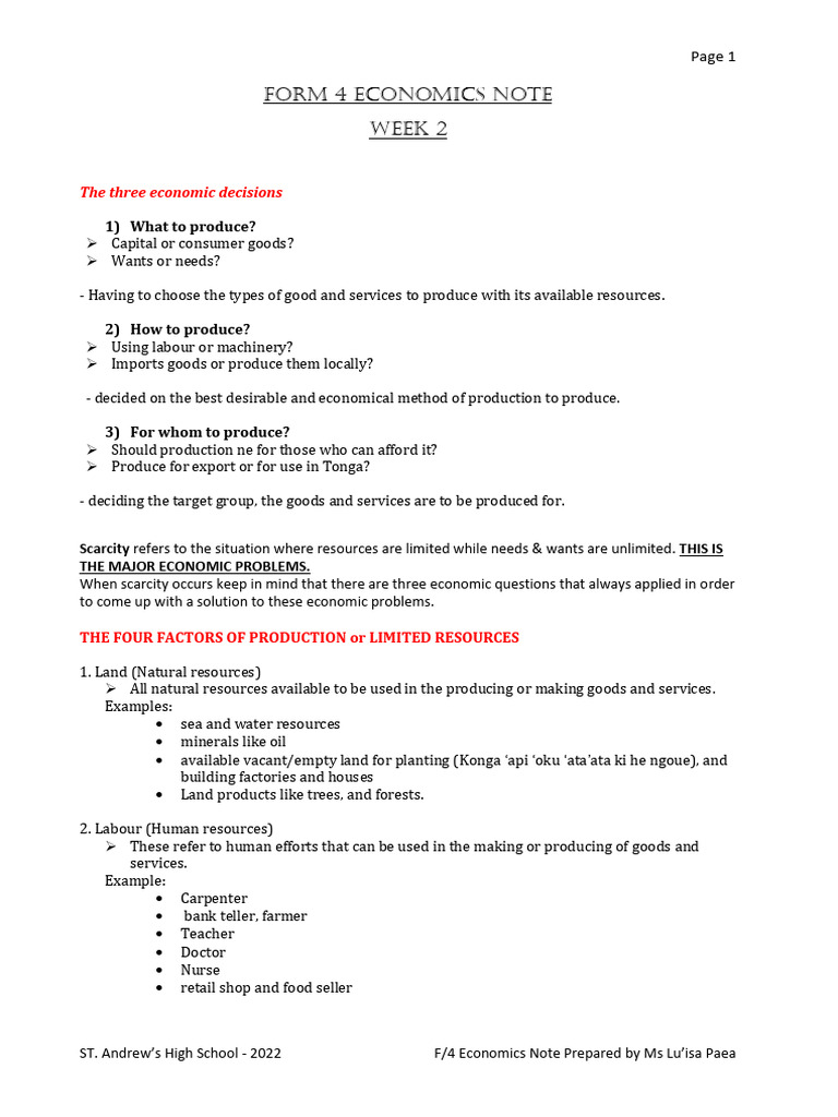 Form 4 Economics: Key Concepts | PDF | Economics | Goods