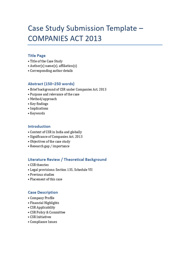 CSR Case Study Template for Companies Act | PDF