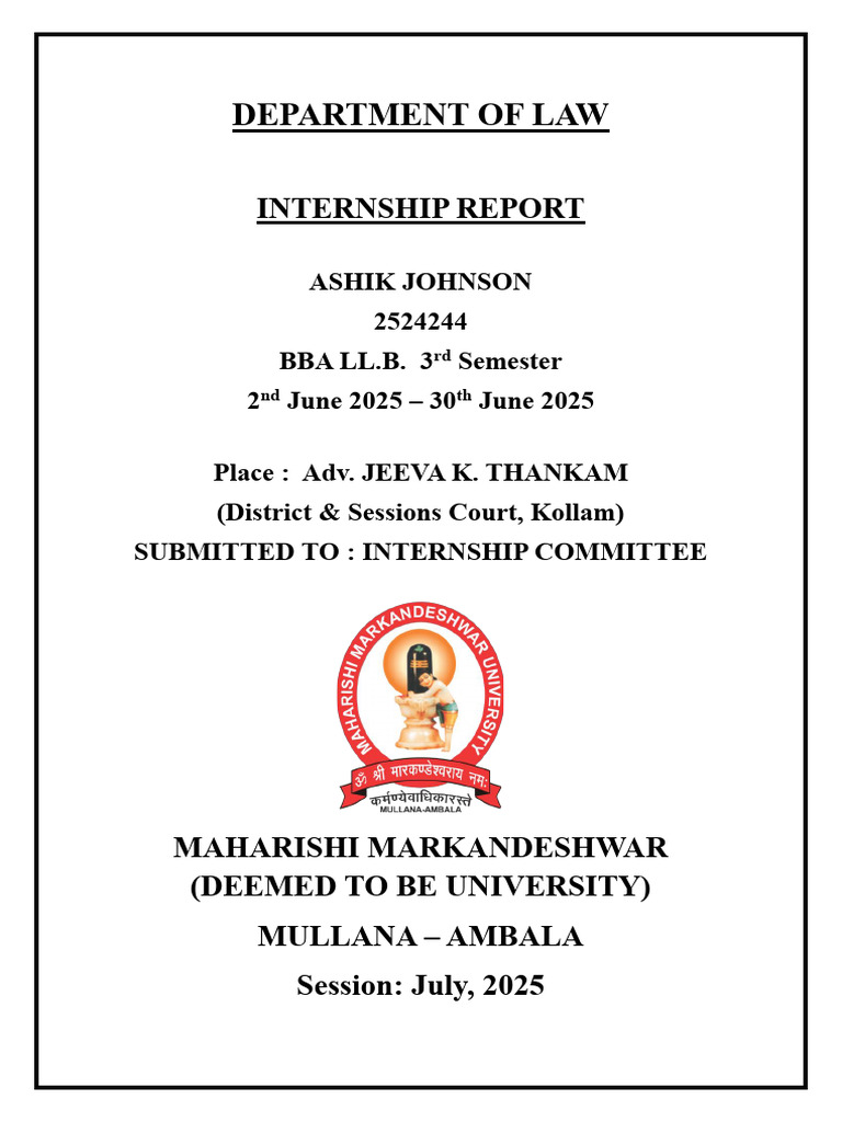 BBA LLB Internship Report (2nd Semester) District and Sessions Court ...