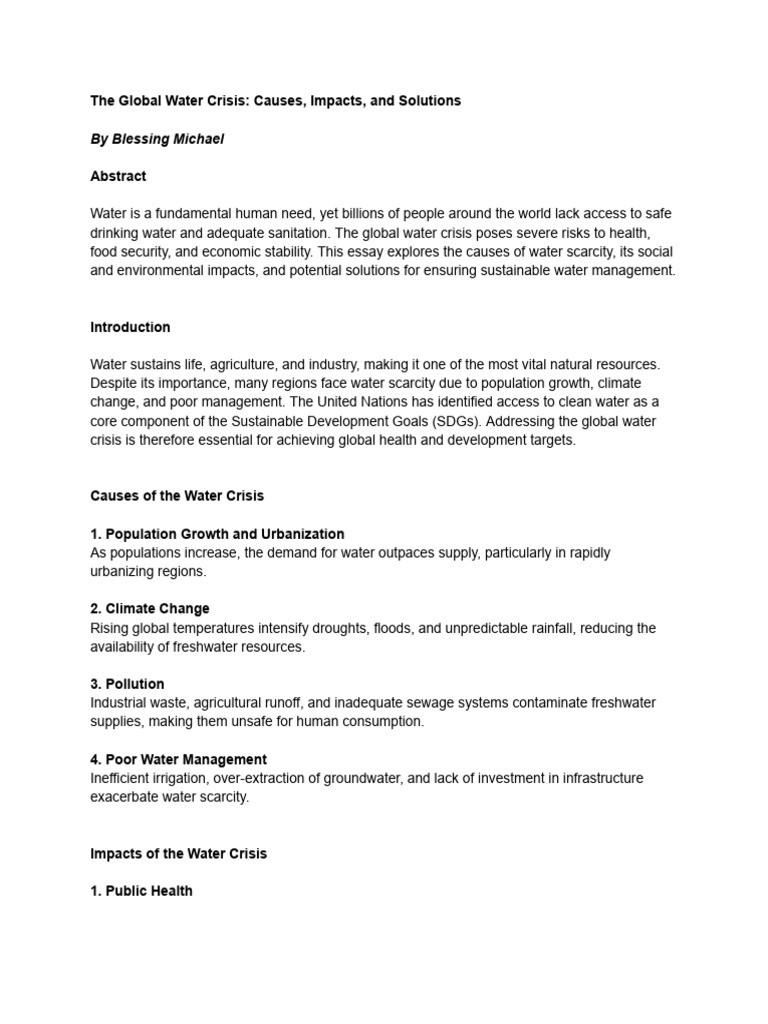 Causes and Solutions of Water Crisis | PDF | Water Scarcity | Water ...