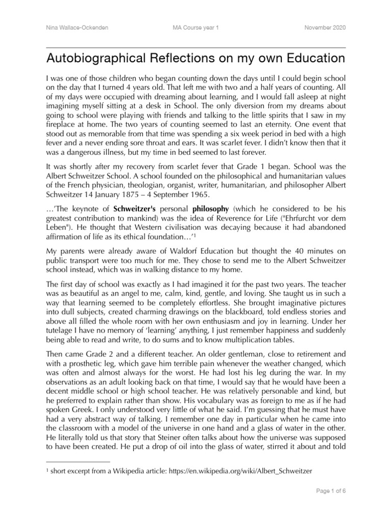Autobiographical - Reflections On My Own Education | PDF