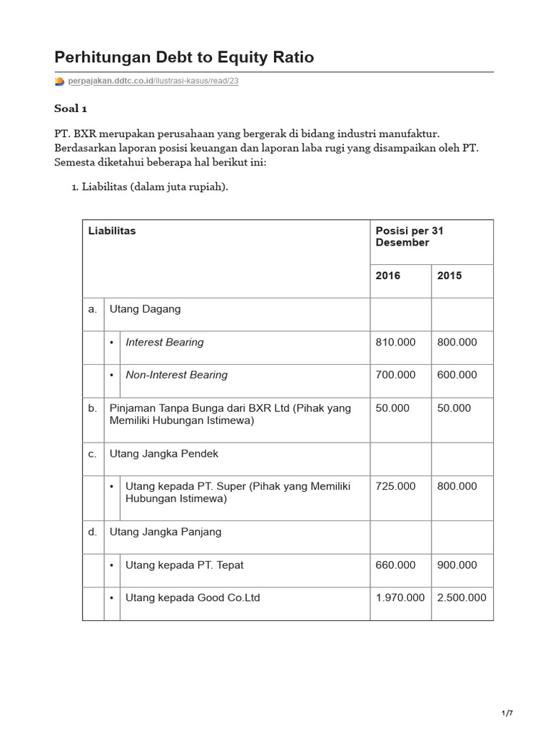 Perhitungan Debt to Equity Ratio 2016 | PDF