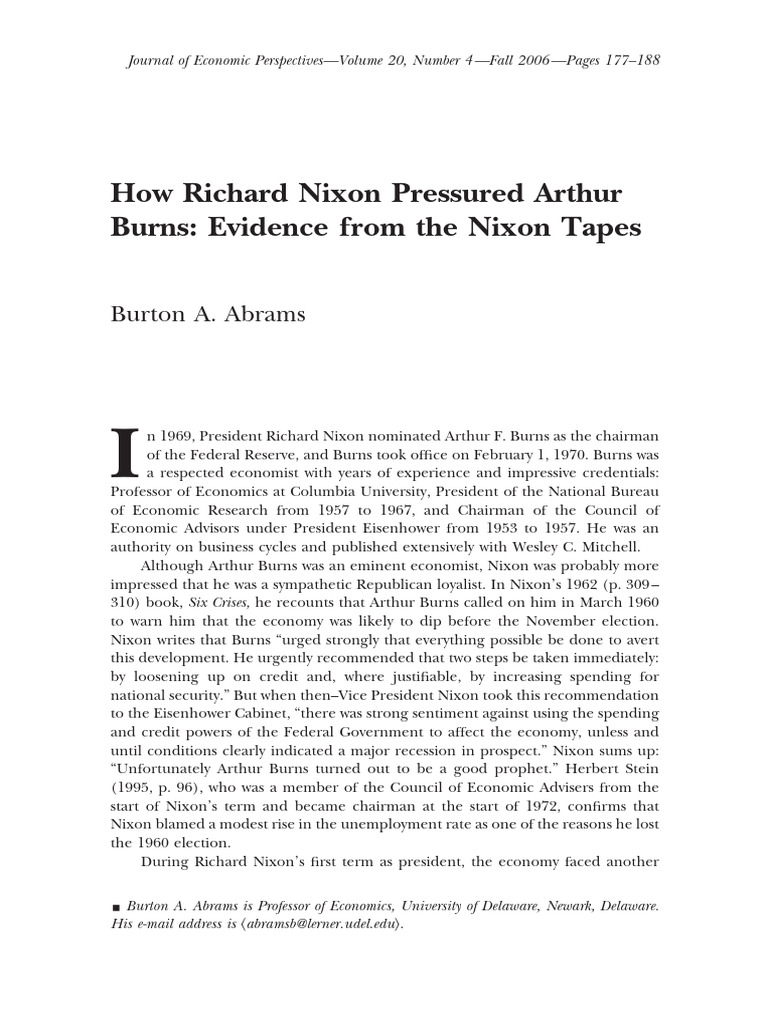 Abrams 2006 How Richard Nixon Pressured Arthur Burns Evidence From The ...