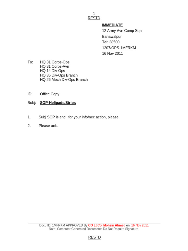 SOP for Military Helipads and Strips | PDF