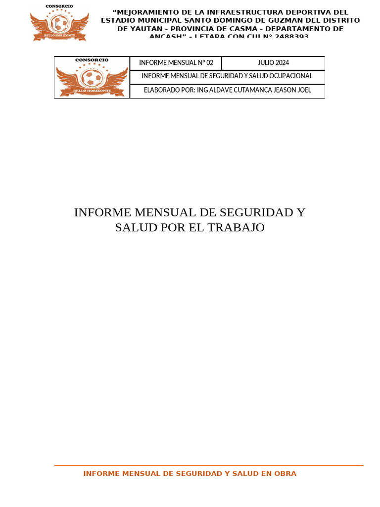 Informe Mensual #02 de Seguridad y Salud Por El Trabajo Julio | PDF ...