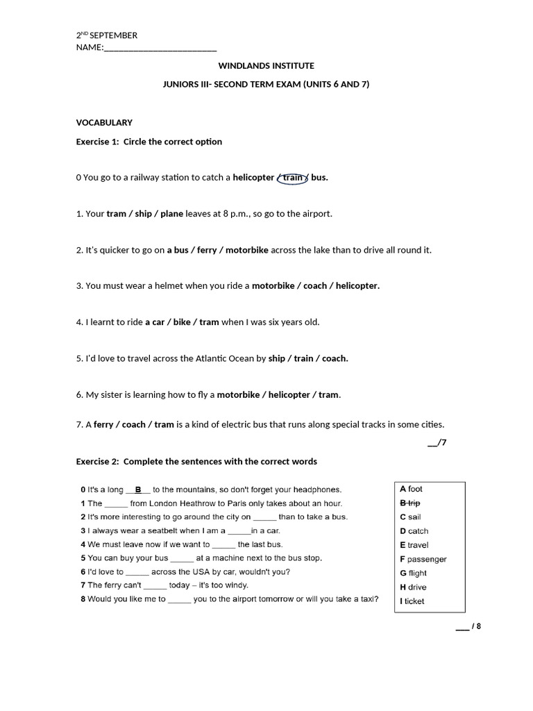 Juniors III - Second Term Exam | PDF