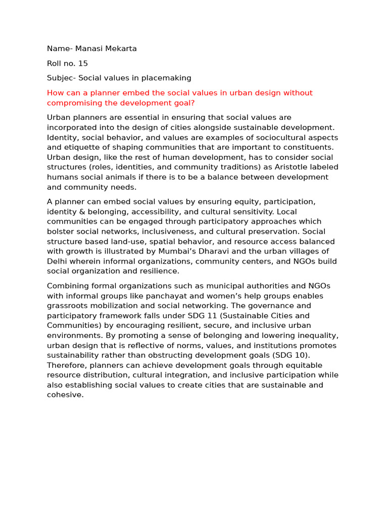 P24704015 - Manasi - Social Values in Placemaking | PDF