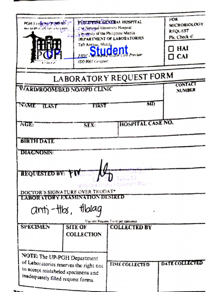 Request For Hbsag and Anti-HBS | PDF