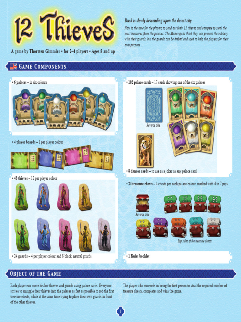 The 12 Thieves Game Overview | PDF | Consumer Goods | Games Of Chance