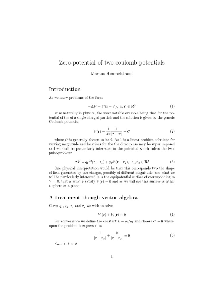 Zero-Potential of Two Coulomb Charges | PDF | Norm (Mathematics) | Sphere