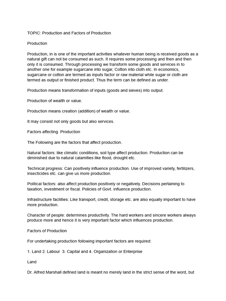 Factors of Production Note 2 | PDF | Capital (Economics) | Labour Economics