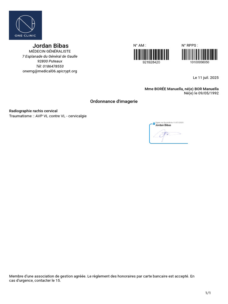 Ordonnance Radiographie Cervicale PDF
