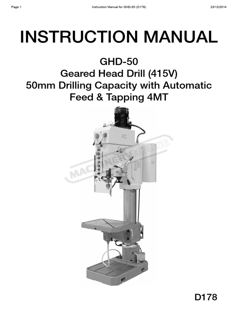 GHD-50 Geared Head Drill Manual | PDF | Manual Transmission | Gear