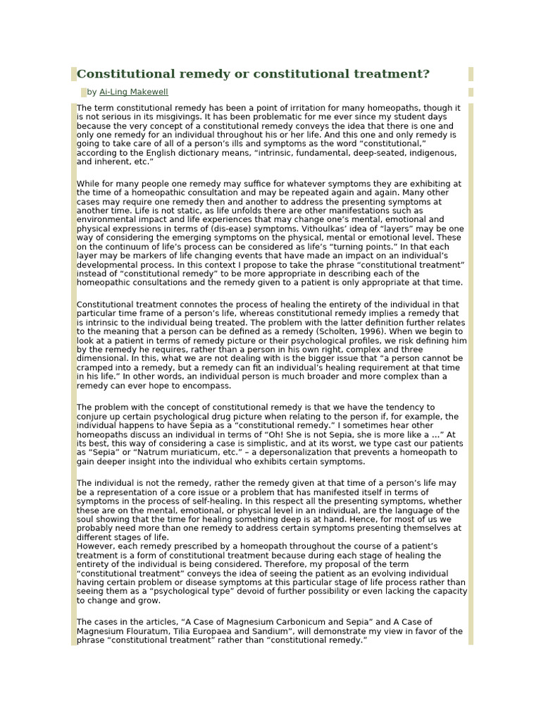 Rethinking Constitutional Remedies in Homeopathy | PDF | Homeopathy ...