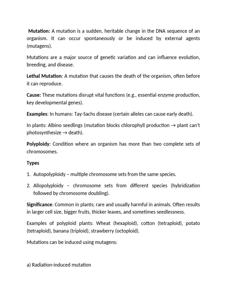 Understanding Mutations and Polyploidy | PDF | Evolution | Genetic ...
