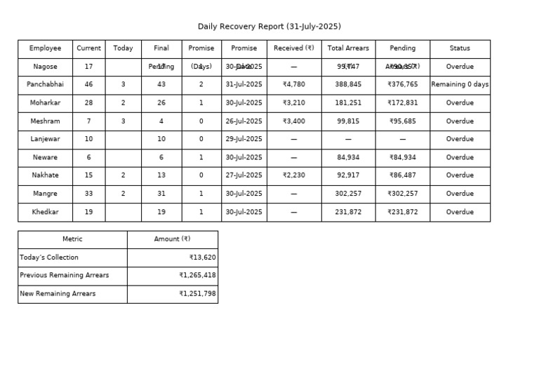 Daily Recovery Report 31 July 2025 | PDF