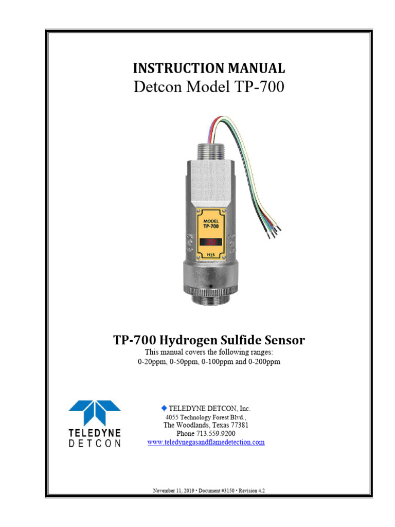 Detcon TP-700 H2S Sensor Manual | PDF | Screw | Electrical Wiring
