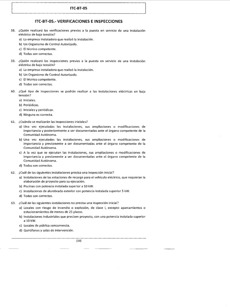Verificaciones e Inspecciones ITC-BT-05 | PDF