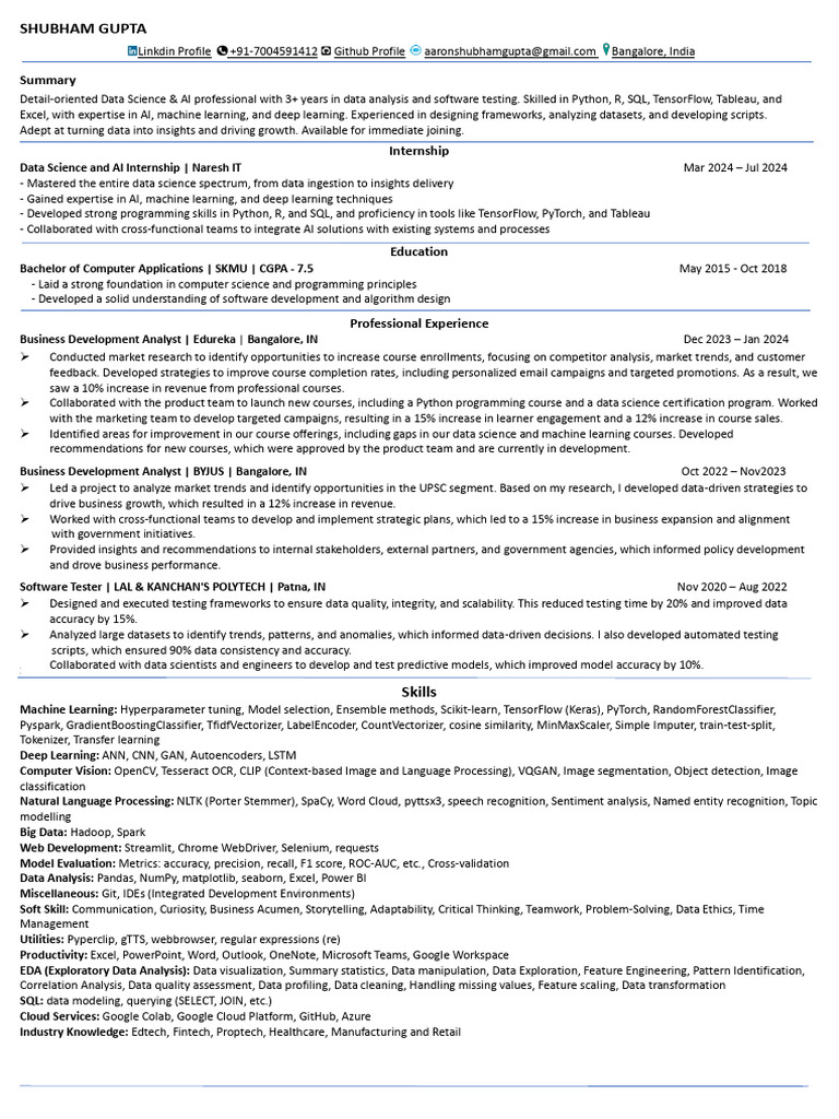 Data Science & AI Professional Profile | PDF | Machine Learning ...