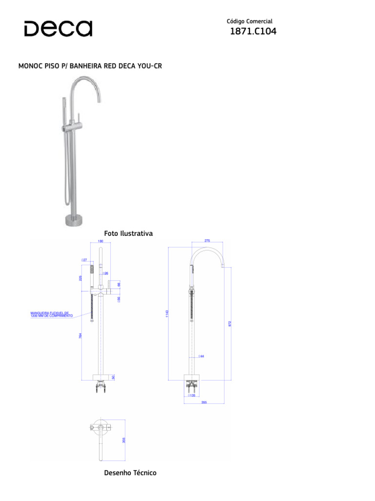 Monoc Piso Banheira Deca You-CR 1871.C104 | PDF