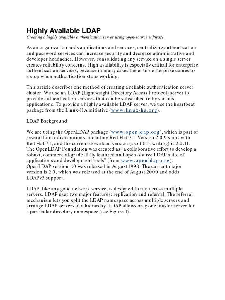 Highly Available LDAP Authentication Setup | PDF | Computer Cluster ...