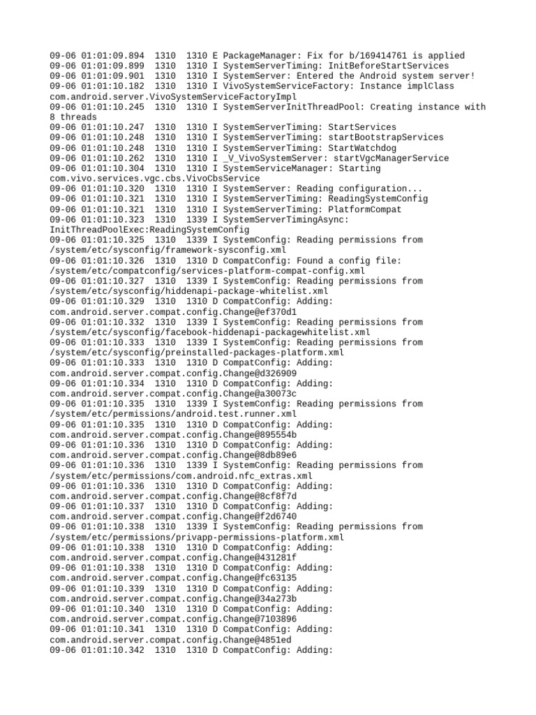 Android System Server Initialization Logs | PDF | Computing | Software