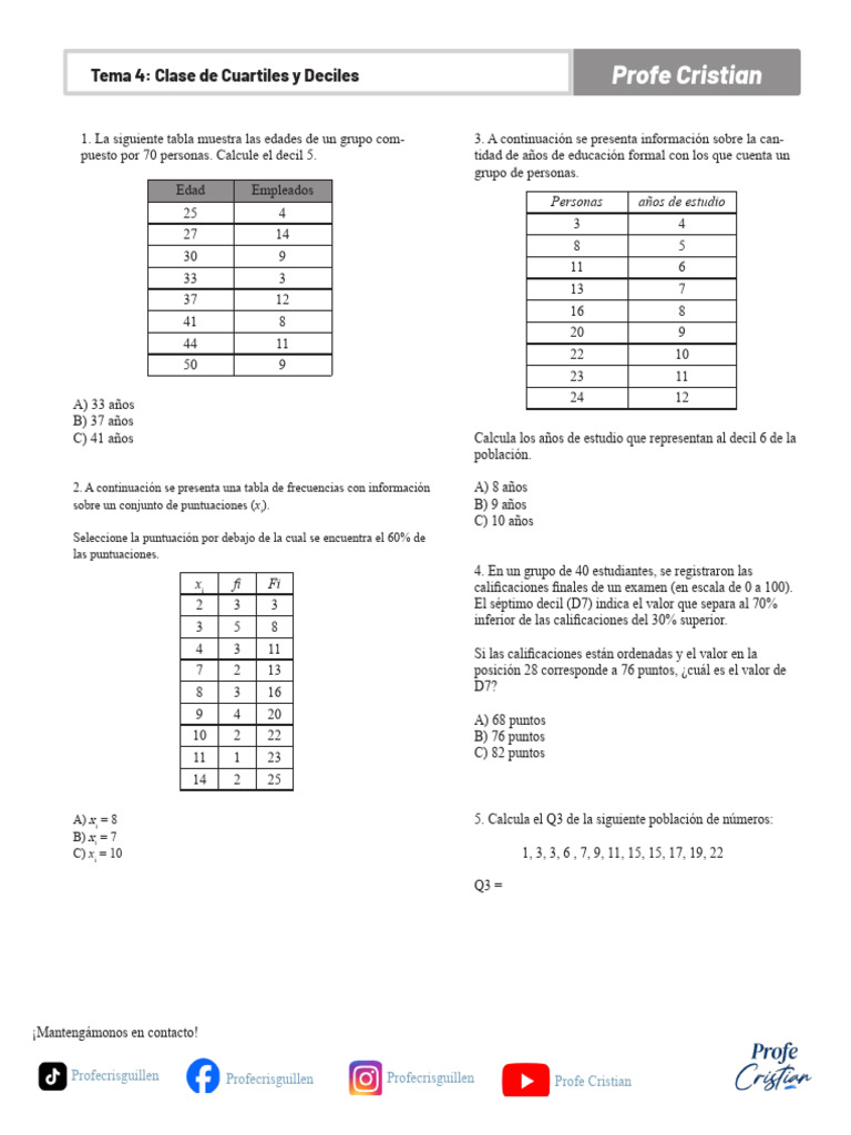 Cálculo de Cuartiles y Deciles en Estadística | PDF