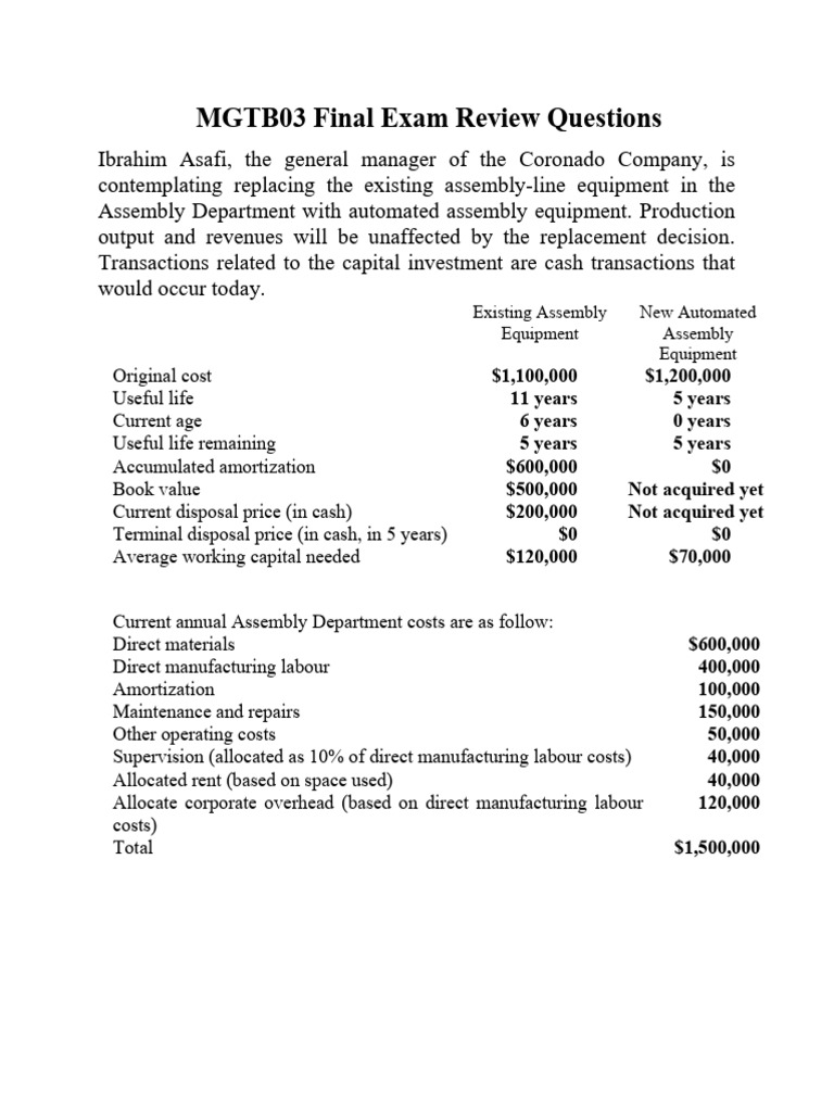 Coronado Equipment Replacement Analysis | PDF | Capital Budgeting ...