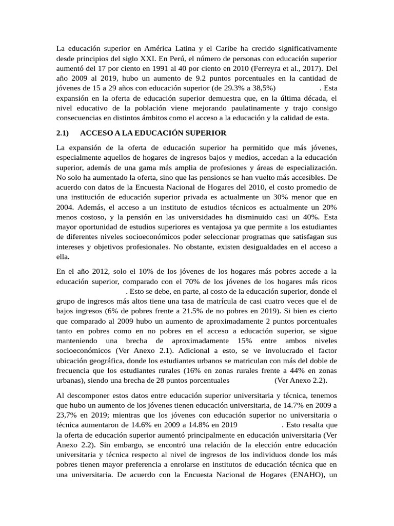 Acceso y calidad de educación superior en Perú | PDF | Oferta (economía ...