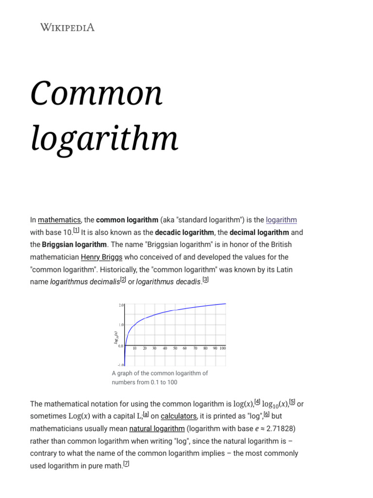 Common Logarithm - Wikipedia | PDF | Mathematics | Arithmetic