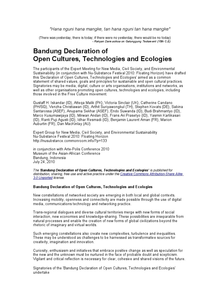 Bandung Declaration on Open Cultures | PDF | Freedom Of Speech ...