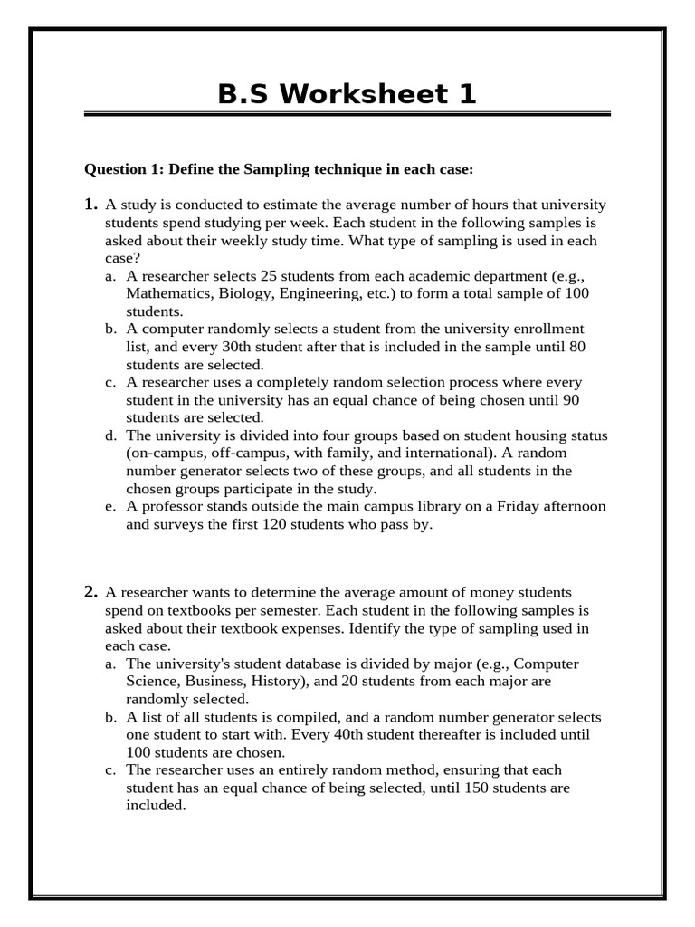 W.S 1 | PDF | Sampling (Statistics) | Probability Distribution