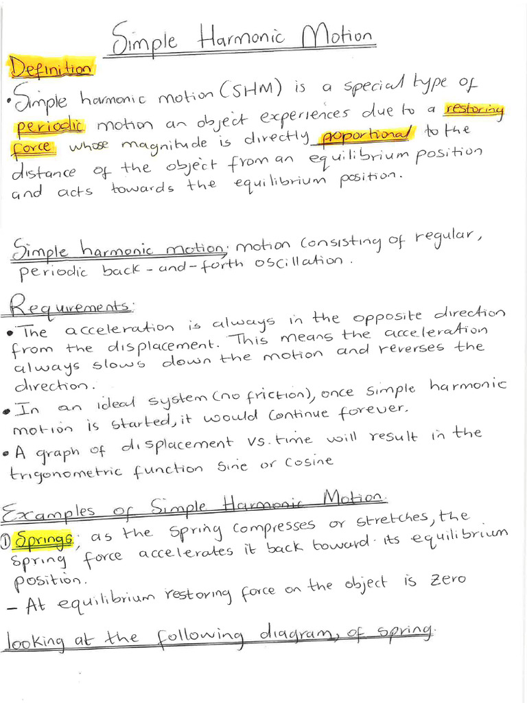 Simple Harmonic Motion Notes | PDF